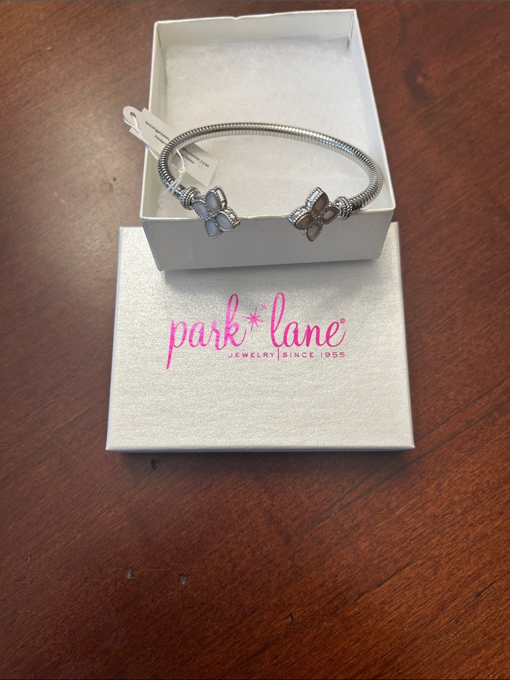 Park Lane Silver Snake Chain Cuff Bracelet with Crystal End Caps - Silver